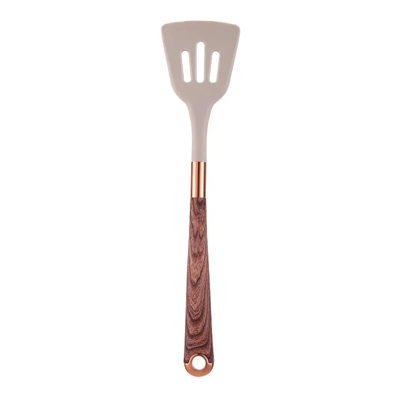 Silicone Kitchen Utensil Set 10 Pcs Cooking Utensil with Utensils Holder Wooden Pattern Handles Nonstick Cookware JT264