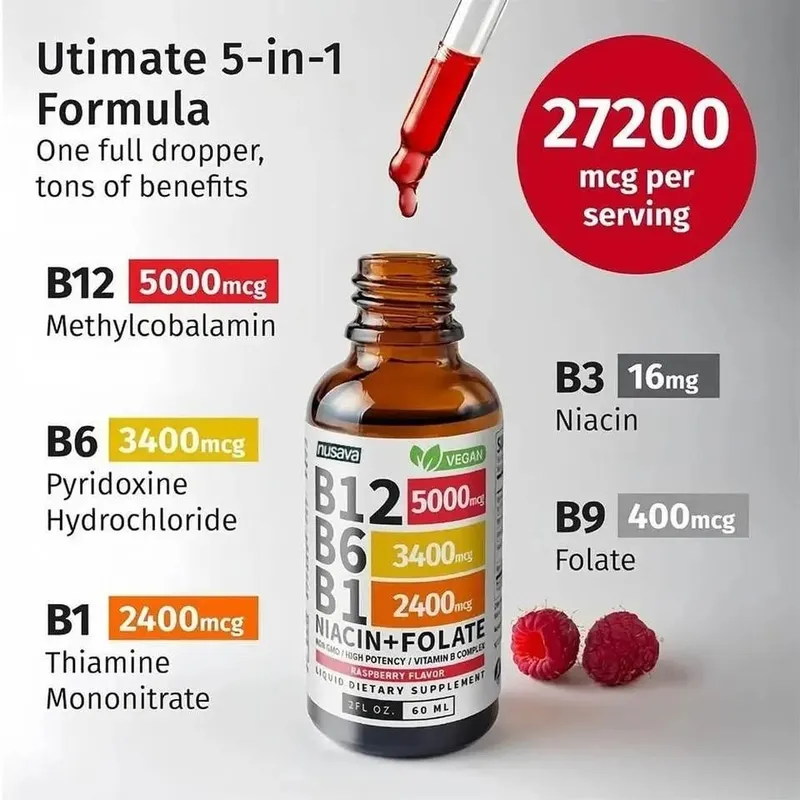 Vitamin B6 Kapky Komplex B12 B1 Folát Tekutý doplněk pro podporu trávicího systému Kapky Tekuté Kapky s trojitým vstřebáváním — image 4