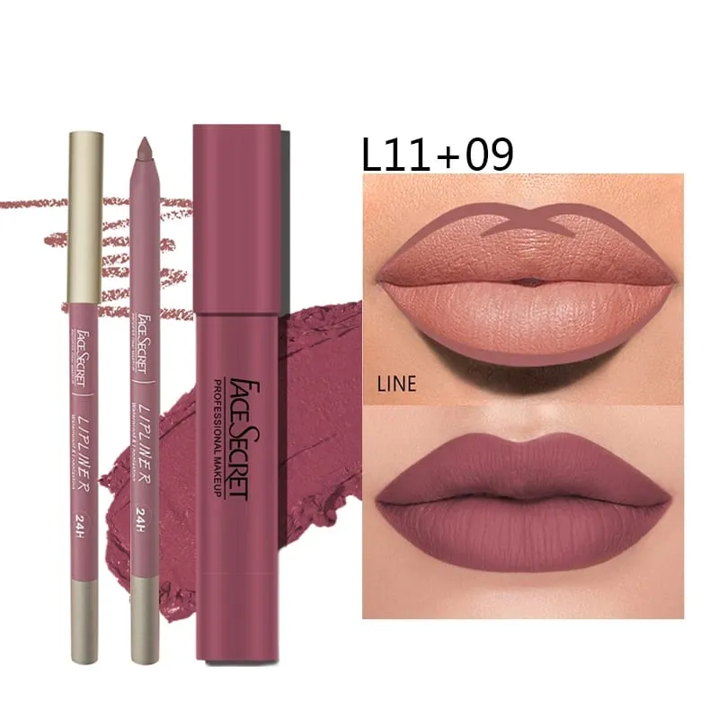 Matte Lipliner&Lipstick Set Waterproof, Long Lasting Lip Makeup Soft Matte Color Rendering Women's Makeup Cosmetics — image 7