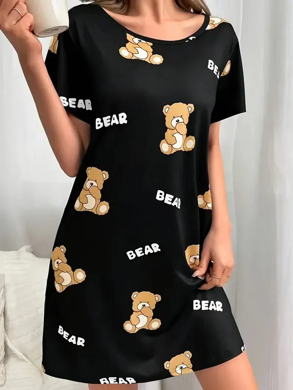 Women's Spring/Summer Fashion Bear Print Mid-Length Dress - Suitable for Daily Wear — image 2