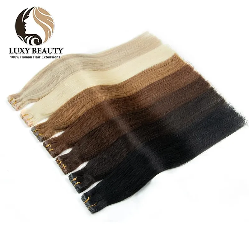 Brown Invisible Twin Tabs Hair Weft Human Hair Extensions Straight Inject PU Hole Weft Microlinks XO Weft Blonde 10pcs/Pack — image 4