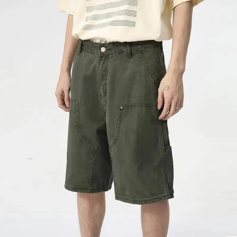 Men's Wear Knee Length Denim Shorts Summer New Multi Pocket Loose Jeans Solid Color Japanese Style Male Overalls 9C6027 — image 4