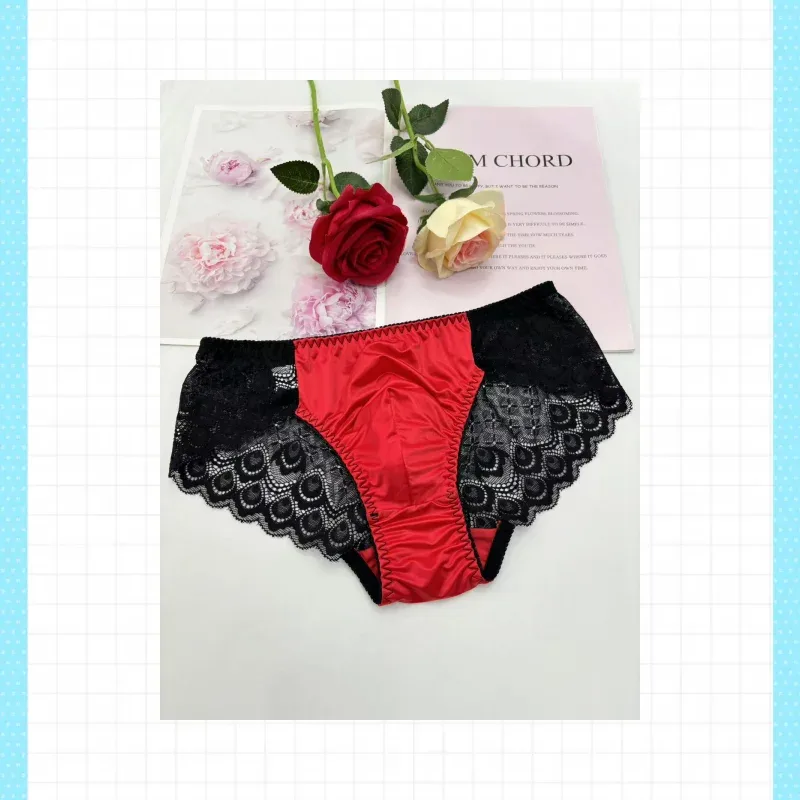 Sexy men underwear elasticity smooth underpants Transparent, breathable, Red lace Men's Briefs — image 8