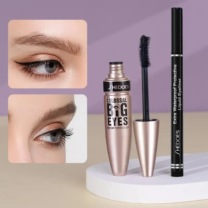 Waterproof 2 in 1Mascara eyeliner Set Lengthening Black Lash Eyelash Extension Eye Lash Brush Beauty Makeup Long-wearing Mascara — image 2