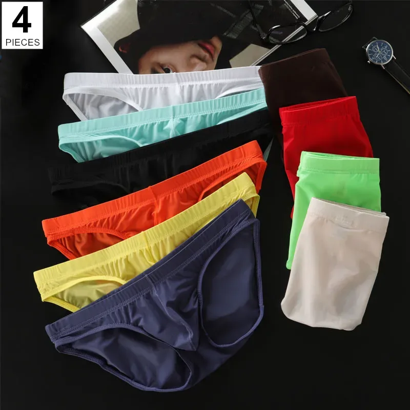 4 Pcs/pack M-4XL Ultra-thin Ice Silk Men Seamless Briefs Transparent Mens Sexy Bikini Underwear Male U Pouch Panties — image 2