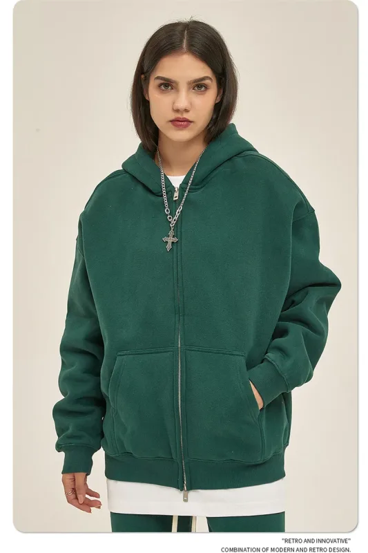 New Men Double Headed Zipper Fleece Hoodies Unisex Loose Basic Solid Warm Hooded Sweatshirts Coats For Winter HY0633 — image 20