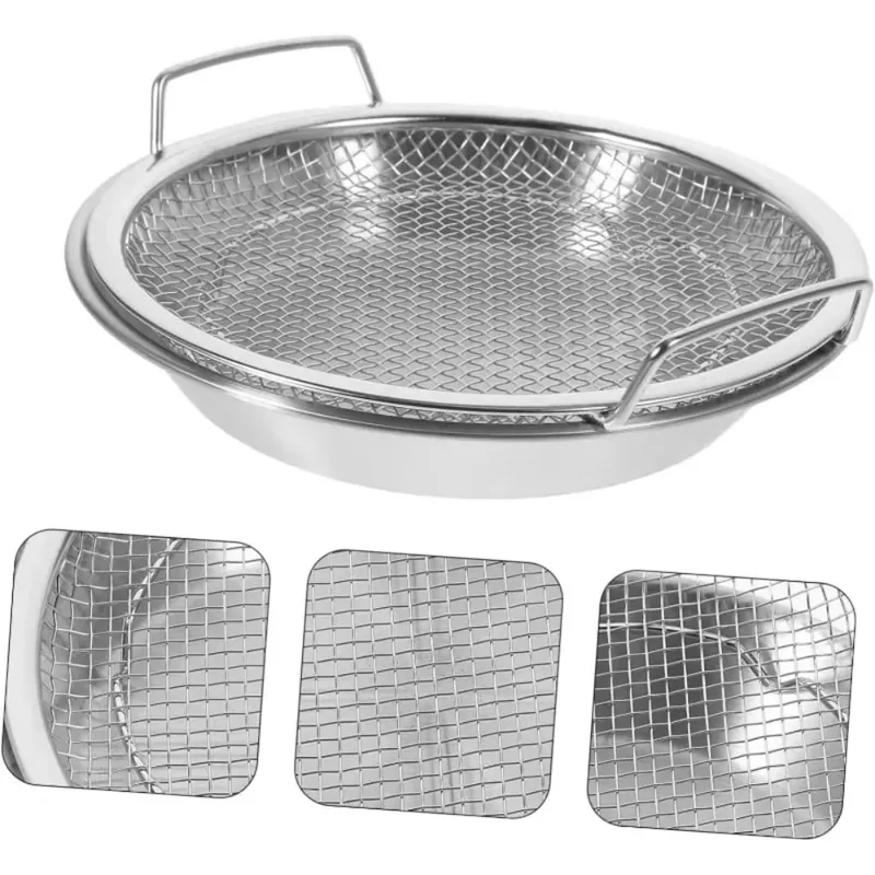 Rejilla para freír de acero inoxidable resistente con bandeja, cesta de malla metálica plegable para drenaje de aceite, apta para lavavajillas — image 3