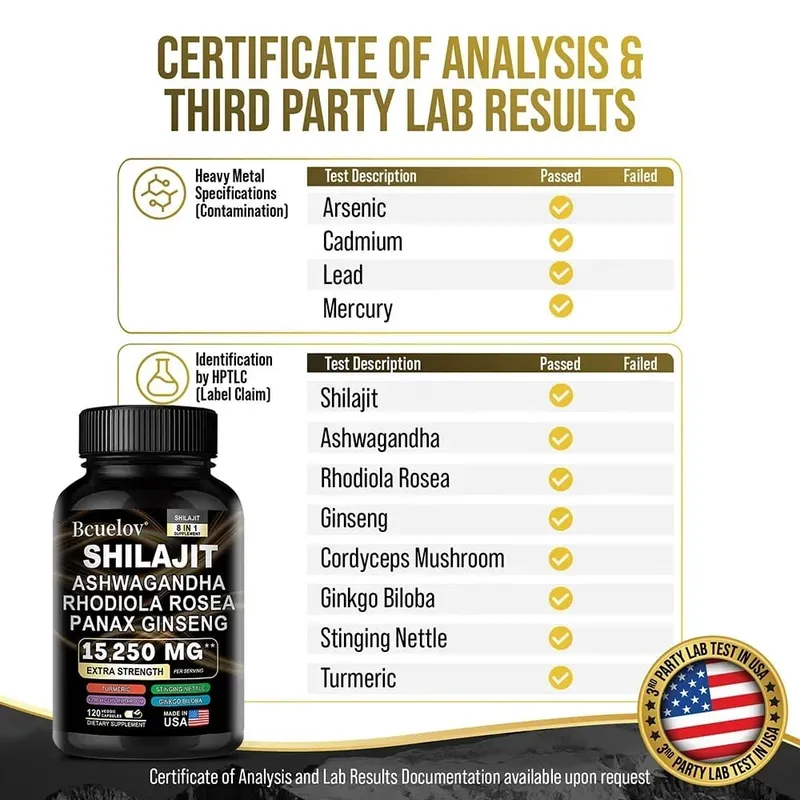 Shilajit 9000 Ginseng 1500MG Ashwagandha 2000MG - Les extraits complexes de plantes naturelles 8 en 1 fournissent de l'énergie et une force musculaire immunitaire — image 6