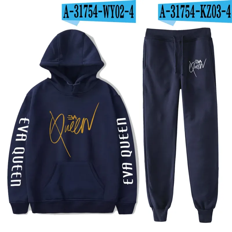 Hip Hop สบาย Eva Queen พิมพ์เสื้อกันหนาว Sweatpants ชุด Hoodies + กางเกงชุดชาย/หญิง 2 ชิ้นชุดเสื้อผ้า — image 24
