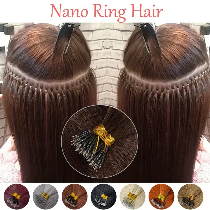 Nano Rings Hair Extension Real Human Hair Invisible Mini Silicone Beads Black Brown Blonde Microlink 100% Human Hair Extensions — image 5