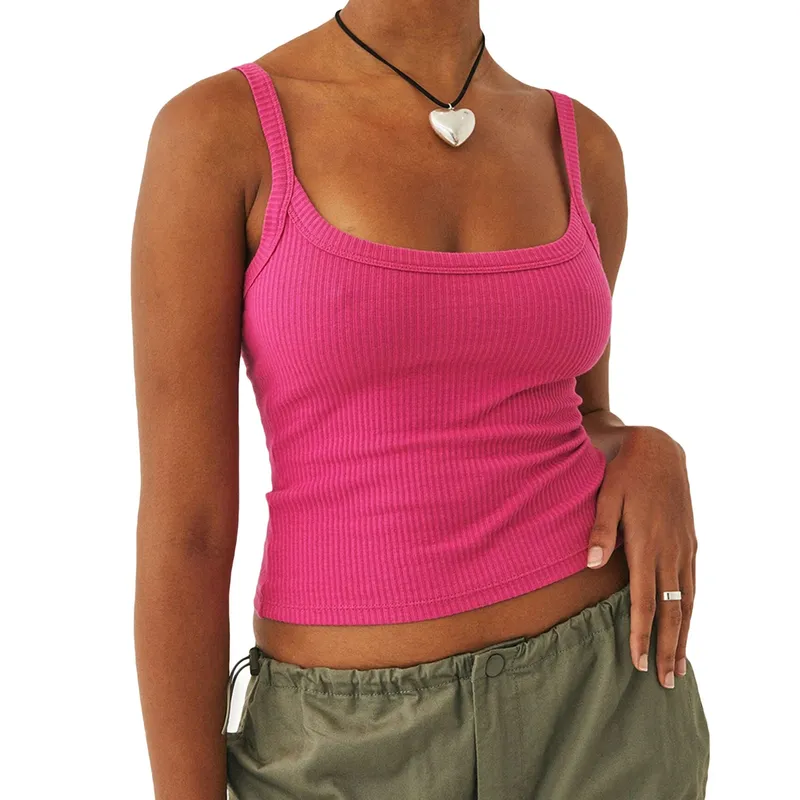 Dames tanktops in effen kleur, basisvest, geribbeld, mouwloos, U-hals, slim fit bijgesneden tops — image 16