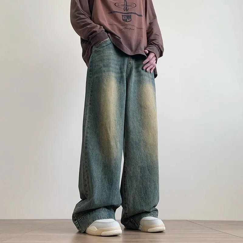 Distressed Vintage Blue Jeans Pants Men Wide-leg Denim Trousers Male Oversize Streetwear Fashion Casual Baggy Straight Jeans — image 2