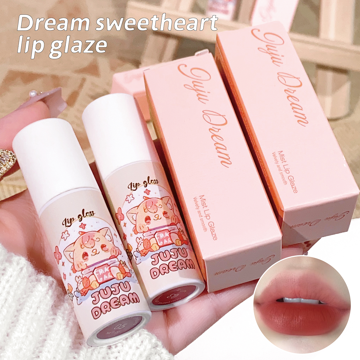 velvet lip glaze matte matte fake plain white honey peach cheap lip paste — image 5