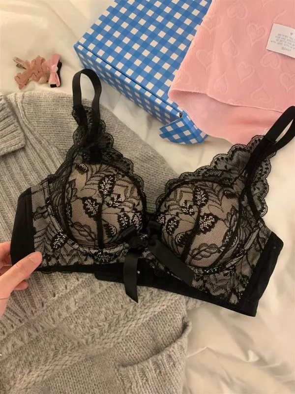 ホット販売ワイヤレスレースブラジャー女性スモールバスト厚いパッド入りプッシュアップリフト抗たるみサイドサポートセクシーなランジェリー 32‑38 AB — image 12