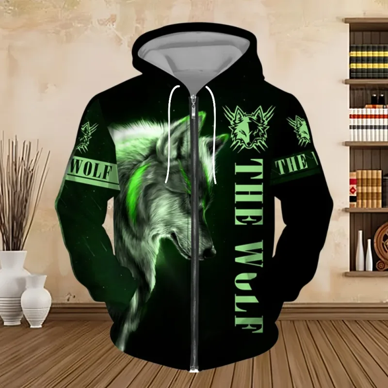Sweatshirt Hoodie Lelaki Musim Bunga dan Musim Luruh Cetakan Digital 3D Siri Harimau Zip up Hoodies Fesyen Baju Sweat Peribadi untuk Lelaki — image 7