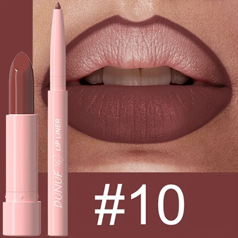 2Pcs/Set Lipstick+Lip Liner Makeup Kit Matte Nude Long-lasting Waterproof Non Staining Tapered Nib Lip Contour Pen Lip Cosmetics