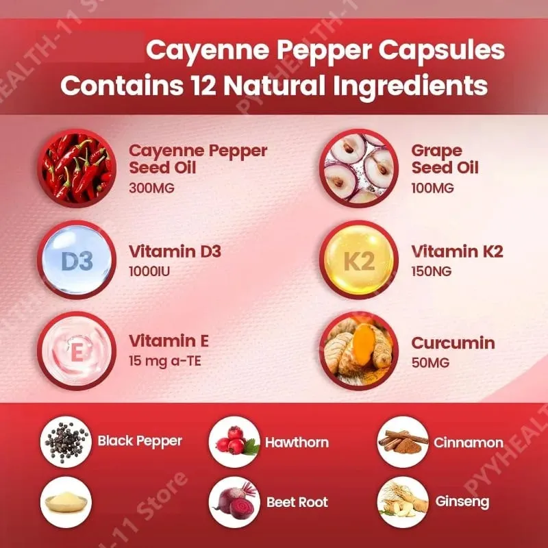 Cayenne Pepper Softgels Doplněk s hroznovým jádrem Červená řepa Kurkuma Vitamíny D3 K2 Bylinný přípravek na podporu zdraví cév nohou — image 2