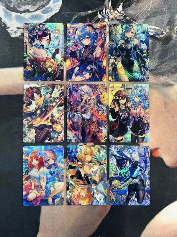 DIY Fanmade ผสม Genshin Honkai Waifu โฮโลแกรมเลเซอร์แฟลชการ์ดเกมซื้อขายสะสม