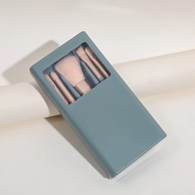 Bærbart mini makeup børste sæt med spejl etui 5 stk rejse makeup børster til foundation øjenskygge concealer — image 9