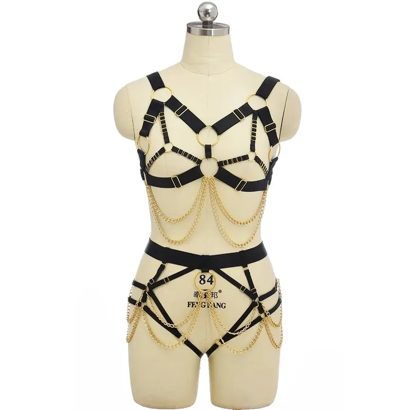 Gothic Elastik Body Harness Cage Bra Hollow Laraskan Set Pakaian Dalam Seksi Punk Halloween Feather Performance Pakaian Bondage Harness — image 13
