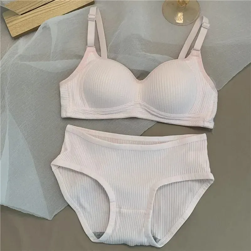 Women Seamless Bra Sets Panties+Wire Free Bra 2Pcs Suit Solid Color Bralette Lingerie Sexy Brassiere Cotton Female Underwear Set — image 9