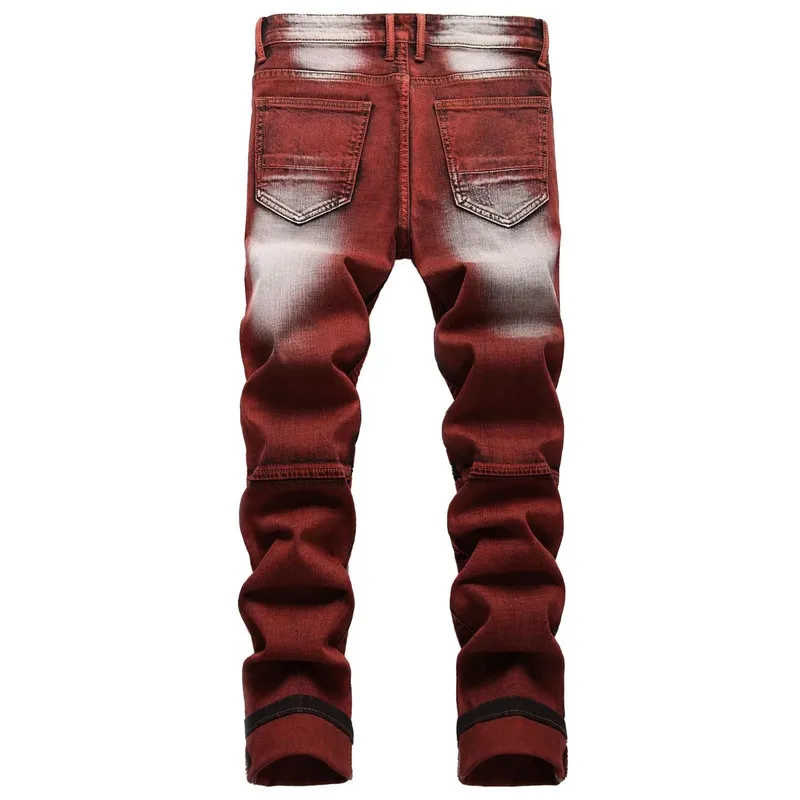 New Motorcycle Style Stretch Hole Beggar Street Tie Dye Gradient Color Personality Fashion Denim Business Stretch Men'S Jeans — image 3