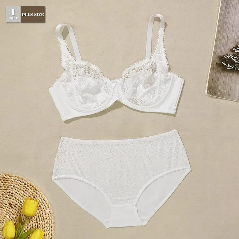 Female Big Size Lace Lingerie Set Bra with Wire Unlined Thin Breathable Bra and Panties Set 85C-110E — image 11