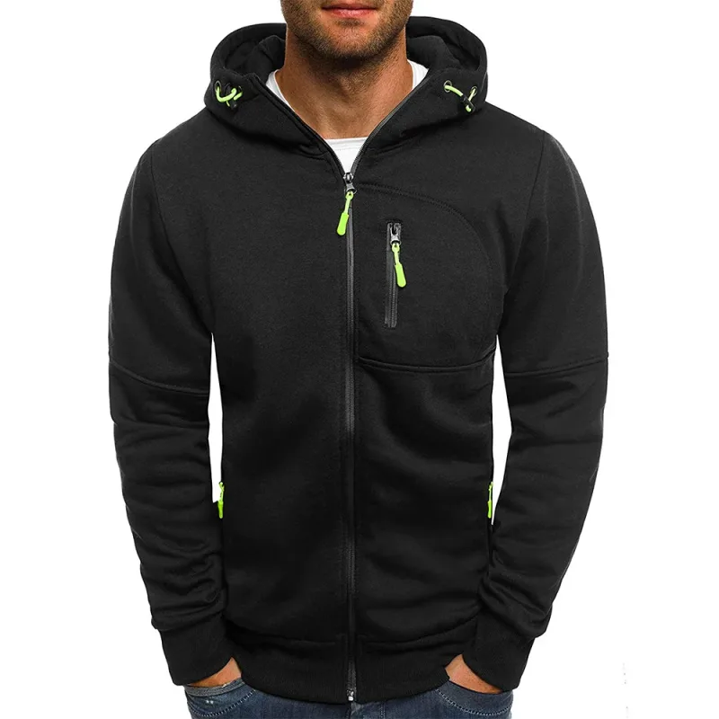 Maglione da uomo Cardigan Giacca con cappuccio Tasca con cerniera Giacca jacquard Sport Fitness Tempo libero all'aria aperta Corsa Abbigliamento sportivo in tinta unita — image 1
