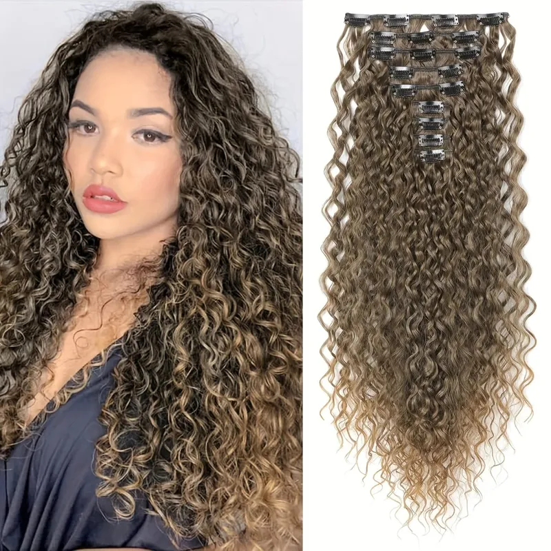 9PCS Excellent Handstitching Clip in Hair Extensions 22 Inch Curly Hair Extension Long Soft Synthetic Hairpieces for Women — image 11