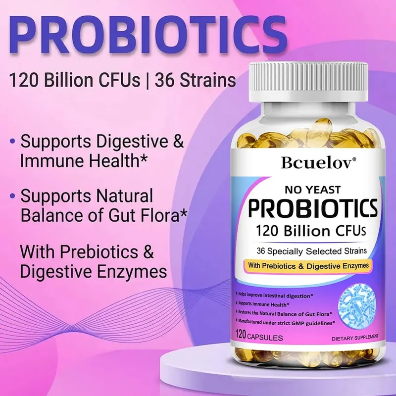 Probióticos 120 mil millones de UFC con prebióticos y enzimas digestivas Apoya la digestión Flora intestinal Alivio de la hinchazón y salud inmune — image 2