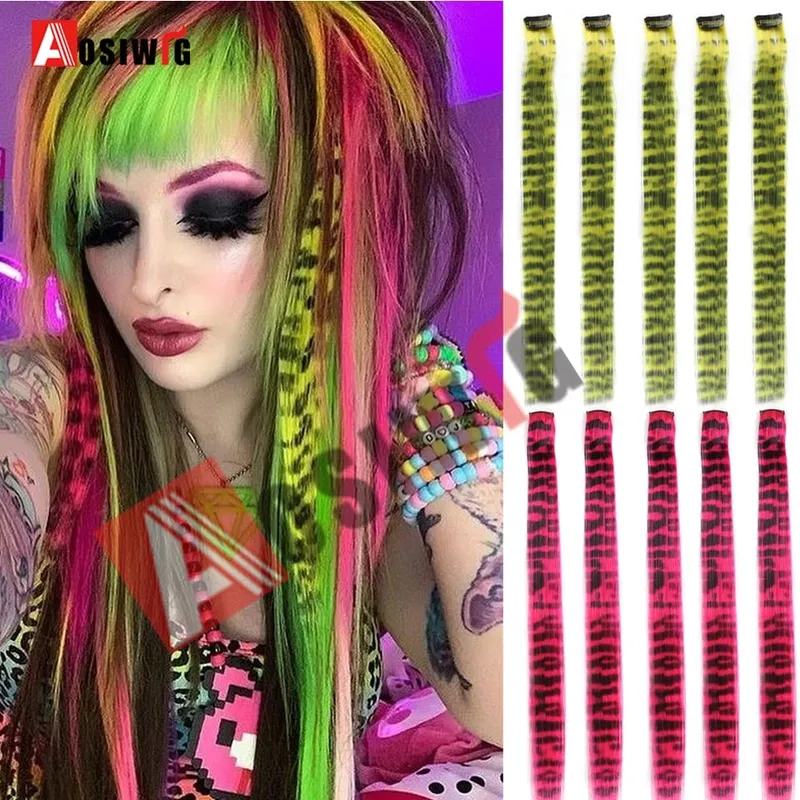 5PC Synthetic Feather Hair Extensions With Clips Heat Resistant Straight Hair Extensions Color Colored Black Hair Clip Womens 8G — image 2