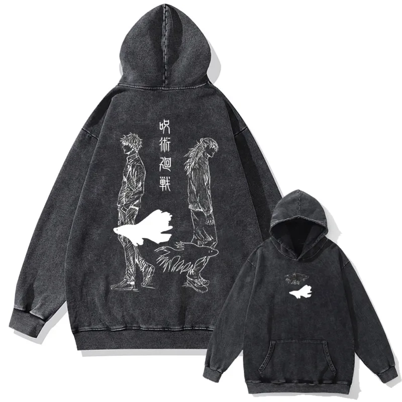 Japanese Anime Jujutsu Kaisen Print Hooded Pullover Men Hip Hop Sweatshirt Vintage Hoodie Harajuku Cotton Sweatshirts