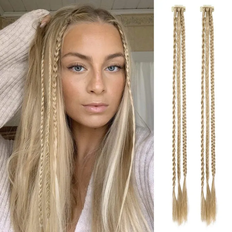 Braid Hair Extensions Clip in Hair Extensions One Clip Long Natural Soft Synthetic Hairpieces for Women Highlights — image 9