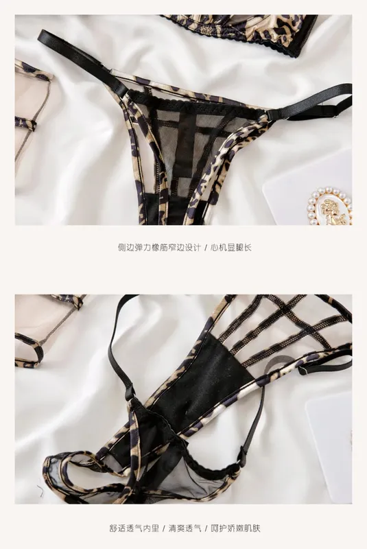 Wild leopard print lingerie with breifs suit women large size push up underwear female thin lace with steel ring bra set