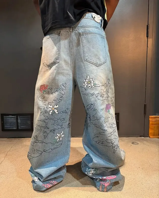 Y2K American Fashion Super Large Fun Pattern Printed Casual Jeans Hip Hop Gothic High Waist Wide Leg Pants — image 3