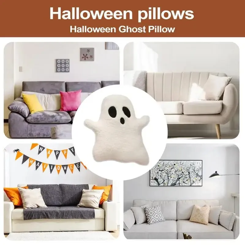 32cm Cute Halloween Pillow Stuffed Ghost Throw Pillow Soft Cartoon Ghost Doll Toy Stuffed Plushie Home Halloween Decorations