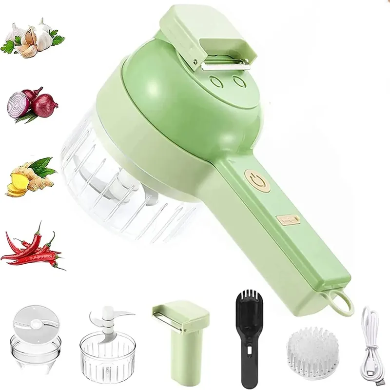 4 In 1 Vegetable Cutter Multifunctional Handheld Electric Wireless Chop Garlic Mash Minced Slice Onion Cutting Cooking Gadget — image 1