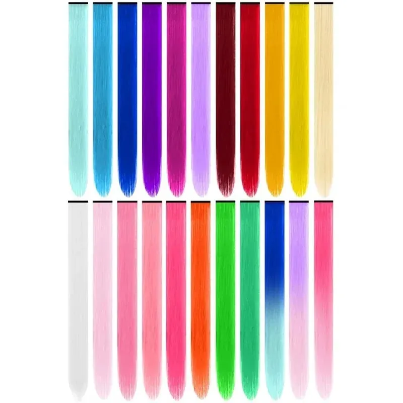 1 5 11 Pcs/lot Clip in Hair Extensions Multi-Colors Highlights Synthetic Hair 22 inch Rainbow Hairpieces for Girls Women Kids — image 25