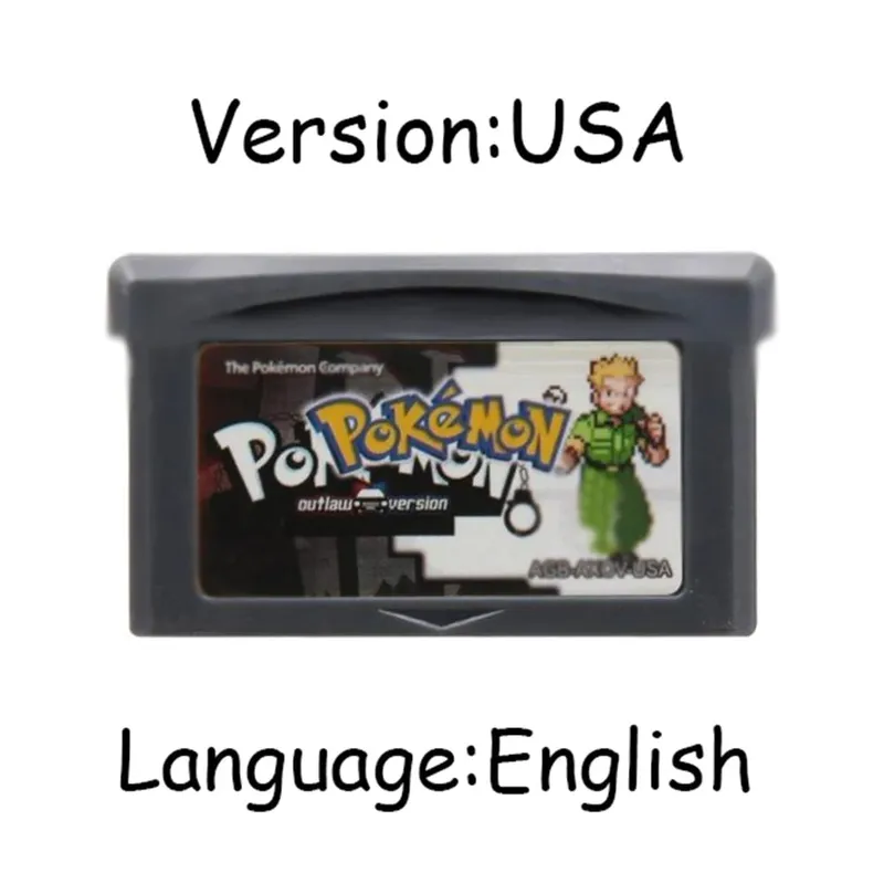 GBA Pokemon Game Cartridge 32-Bit Video Game Console Card AshGray Liquid Crystal Light Platinum Moemon Emerald Engelsk sprog