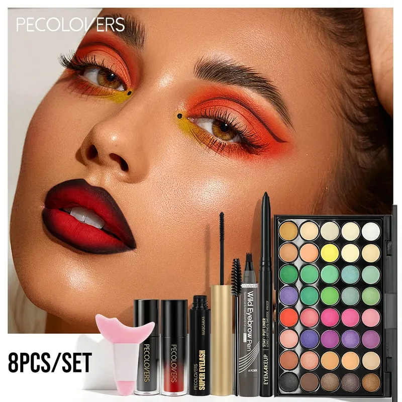 8pcs Makeup Kit Face Cosmetic Set With Multicolor Eyeshadow Palette Eyeliner Eyebrow Pen Mascara Lip Gloss