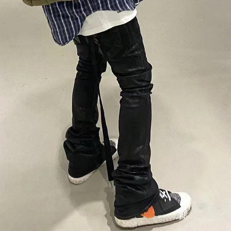High Street Ro Dark Stylewax Long Pants Men's Pure Handmade Brush Wax Coating Wax Surface Horn High Elasticity Jeans Pant — image 6