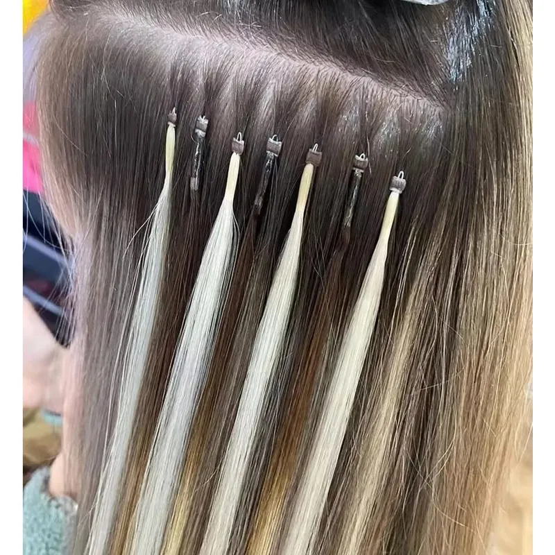Nano Rings Hair Extension Real Human Hair Invisible Mini Silicone Beads Black Brown Blonde Microlink 100% Human Hair Extensions — image 7