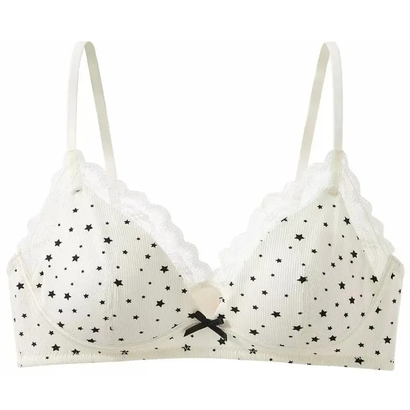Set Bra Wanita Tanpa Berwayar Sokongan Lembut Tekan Ke Atas Untuk Payudara Kecil Mengelakkan Kendur & Tersebar Sisi Pakaian Dalam Gaya Girly Manis 32‑38