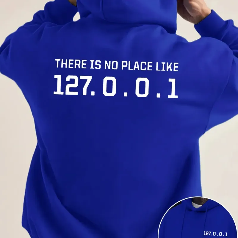 プログラマーオタク 127.0.0.1 テキストグラフィックパーカー男性のための両面プリントソフトフリースルーズフード付きプルオーバートップス — image 3