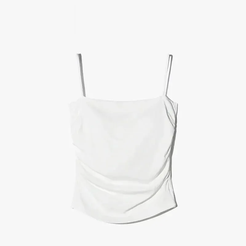 Summer Women Solid Color Crop Camisole Top Sleeveless Skinny Spaghetti Strap Tank Top Ladies Basic Cami Vest