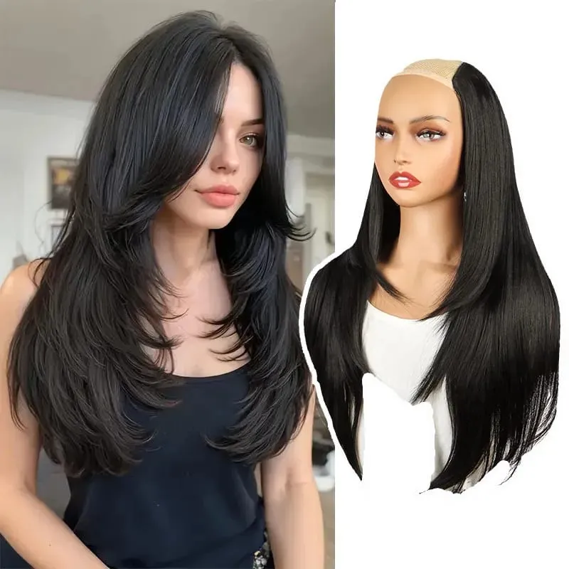22Inch Synthetic Long Micro Curly Layered Hair Extension Patch Natural Looking Invisible One Piece Wig for Women — image 2