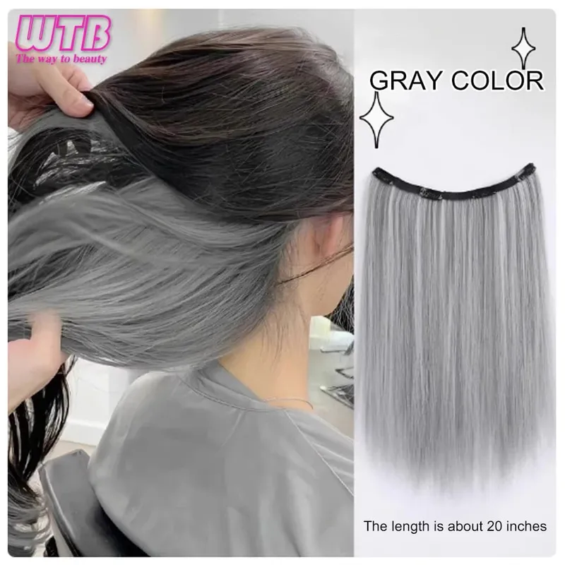 Synthetic Long Straight Clip In One Piece Hair Extension 4 Clips Inner Layer Hidden Hair Color Hair Piece Color Wig