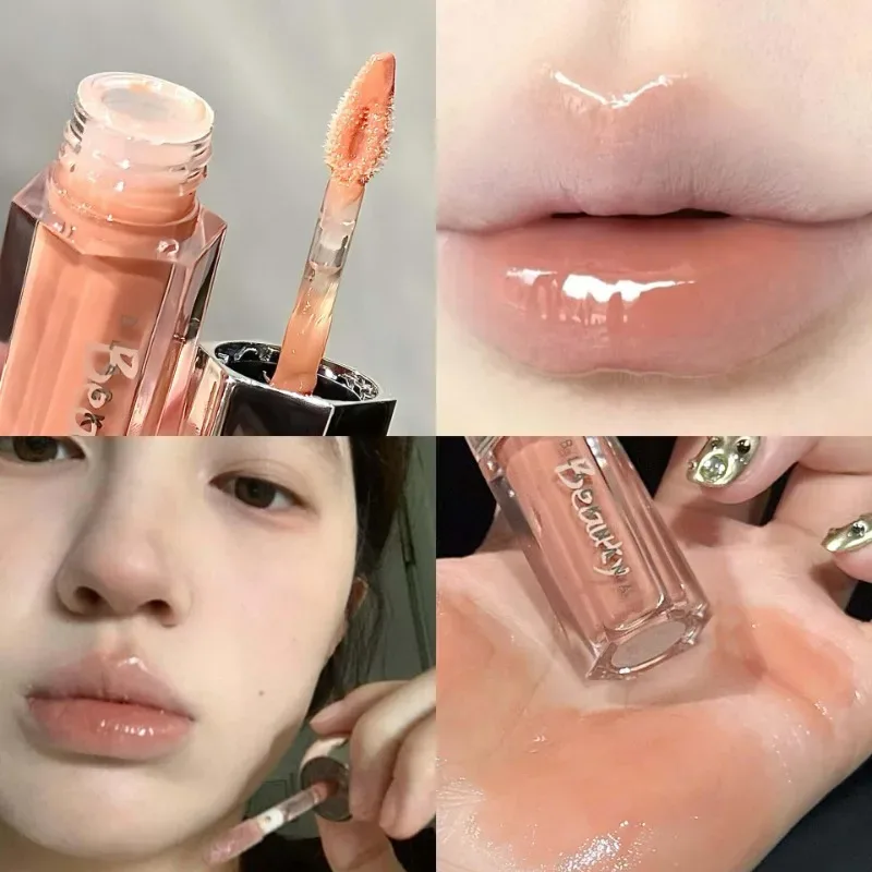 Gelo transparente marrom brilho labial hidratante batom líquido brilhante nude água luz espelho de vidro maquiagem de longa duração — image 8