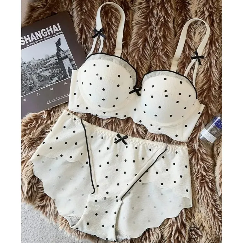 Women Lace Half Cup Bra & Panty Set Push Up Small Bust Gathering Anti Sag Support Chic Back Comfort Lingerie Underwear セクシーな — image 6