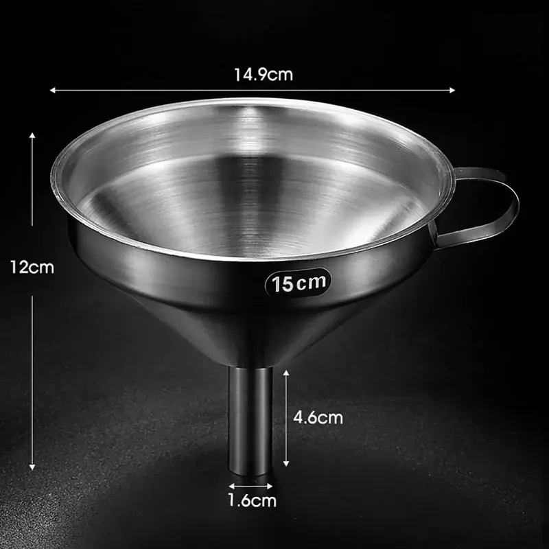 Wide Mouth Stainless Steel Funnel Spice Cooking Oil Filter Kitchen Tool Strainer with Handle Oil Spill Filter Funnel — image 10
